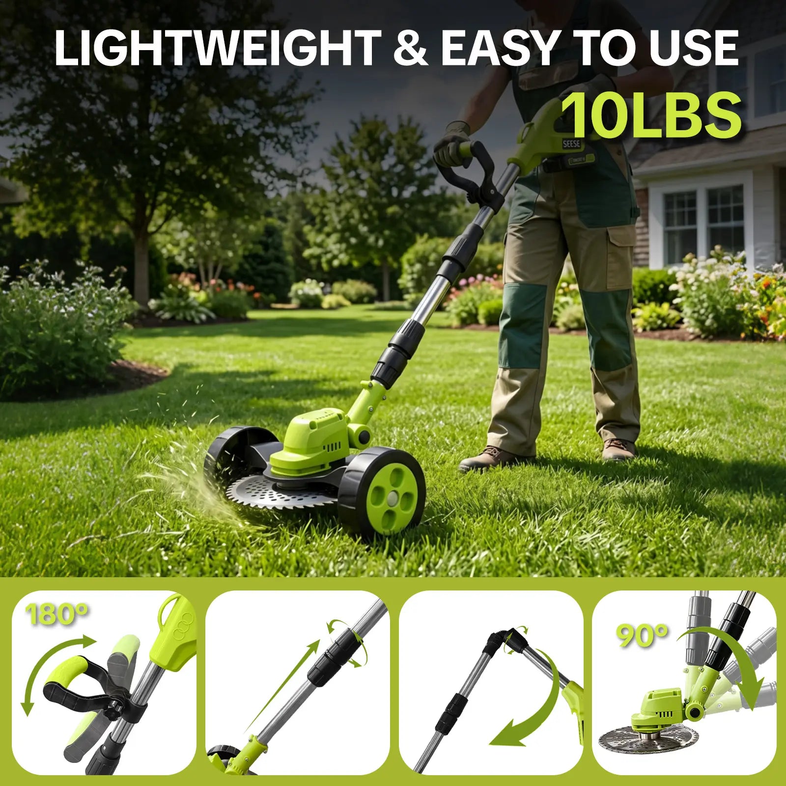 3-in-1 Cordless Lawn Mower with 2×21V Batteries, German Quality Lightweight Grass Trimmer & Edger for Small to Medium Gardens
