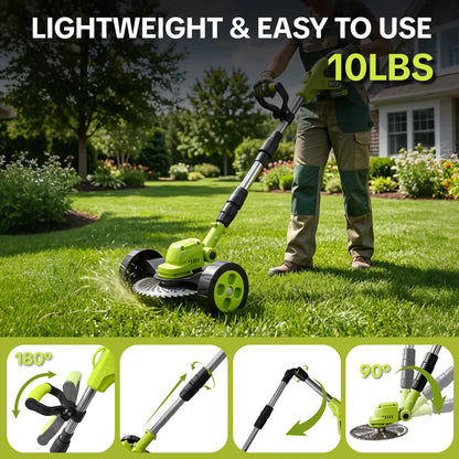3-in-1 Cordless Lawn Mower with 2×21V Batteries, German Quality Lightweight Grass Trimmer & Edger for Small to Medium Gardens