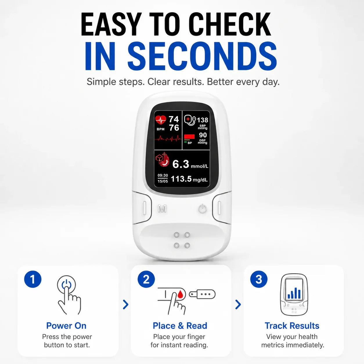 Professional 3-in-1 Glucose & Vital Signs Monitor