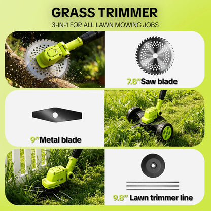 3-in-1 Cordless Lawn Mower with 2×21V Batteries, German Quality Lightweight Grass Trimmer & Edger for Small to Medium Gardens