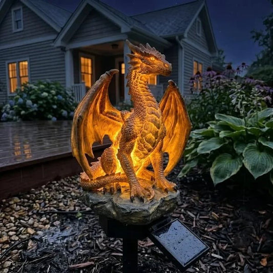 🔥🐉Solar Dragon Garden Statue Light – Golden Ember Fantasy Outdoor Decor