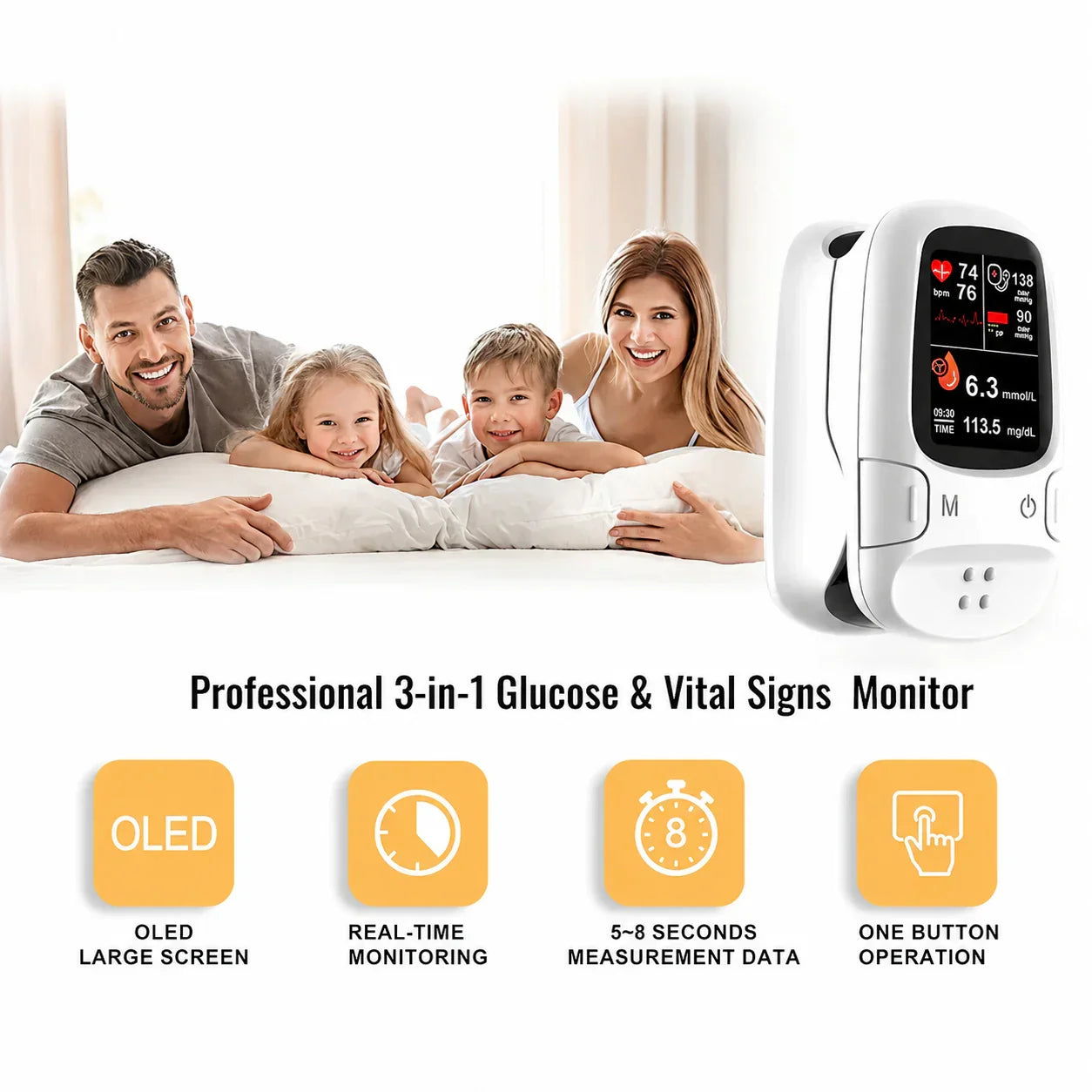 Professional 3-in-1 Glucose & Vital Signs Monitor