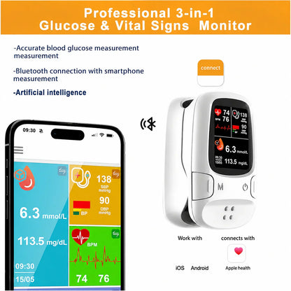 Professional 3-in-1 Glucose & Vital Signs Monitor