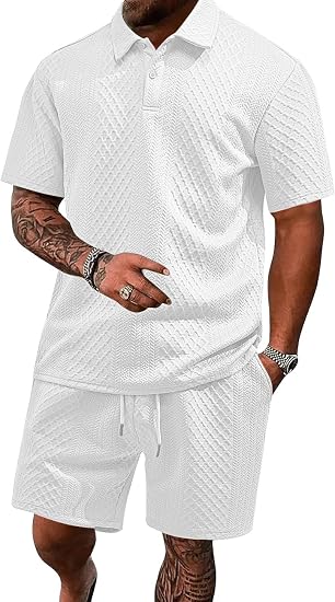 Men's 2 Pieces Outfits Casual Polo Shirt and Shorts Set Collar Athletic Jogging Summer Tracksuit
