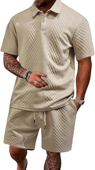 Men's 2 Pieces Outfits Casual Polo Shirt and Shorts Set Collar Athletic Jogging Summer Tracksuit