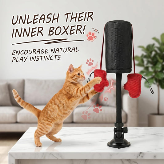 Paw Punch Cat Toy, Cat Punching Bag with Boxing Gloves – Interactive Exercise Toy for Indoor Play, Durable Suction Cup Activity Center, Easy-Clean Fabric for Mess-Free Fun