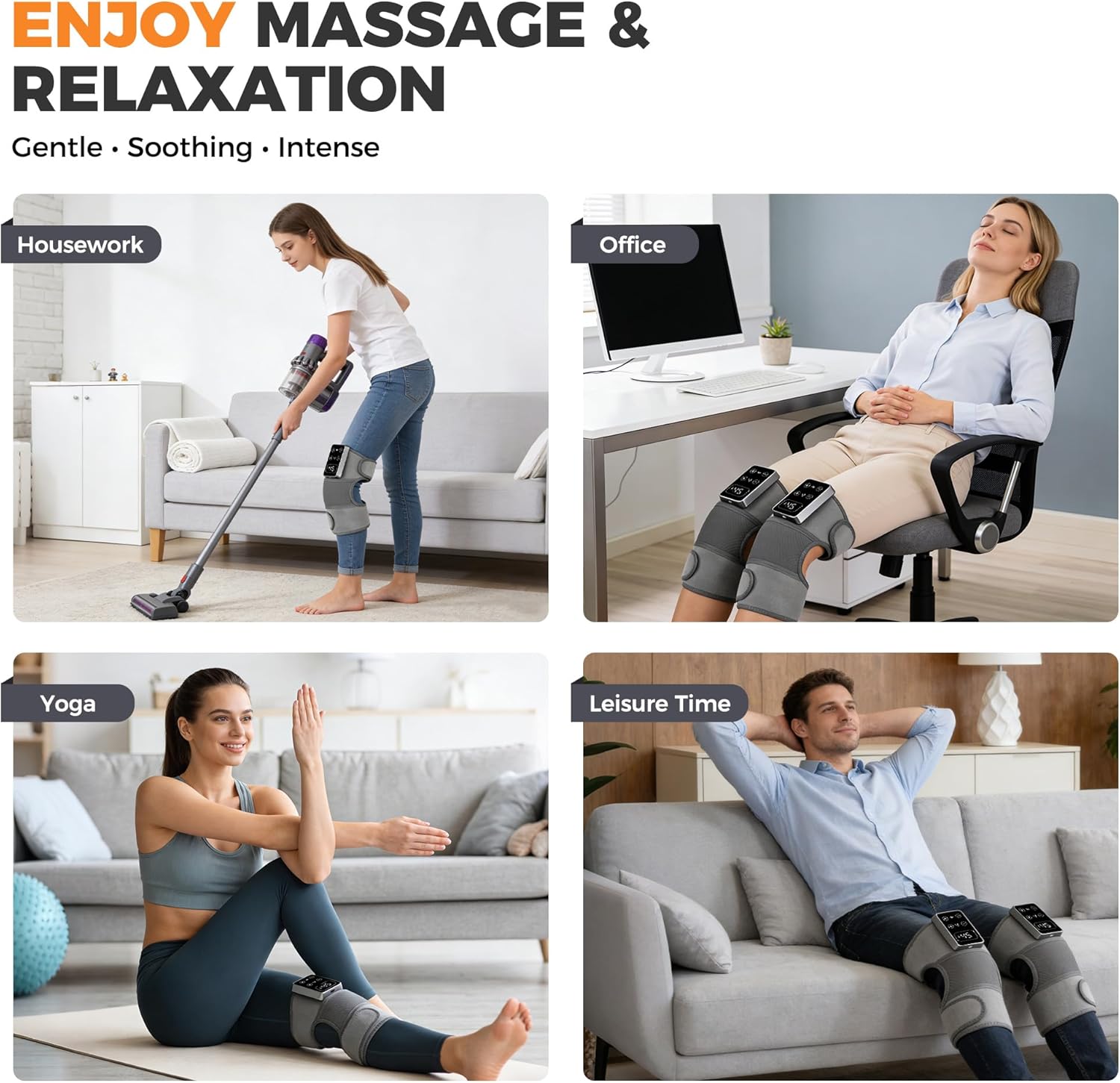 YAZHI Cordless Knee Massager for Pain Relief – Electric Heated Knee Brace, 5 Heat Levels & 3 Massage Modes, Gifts for Men and Women