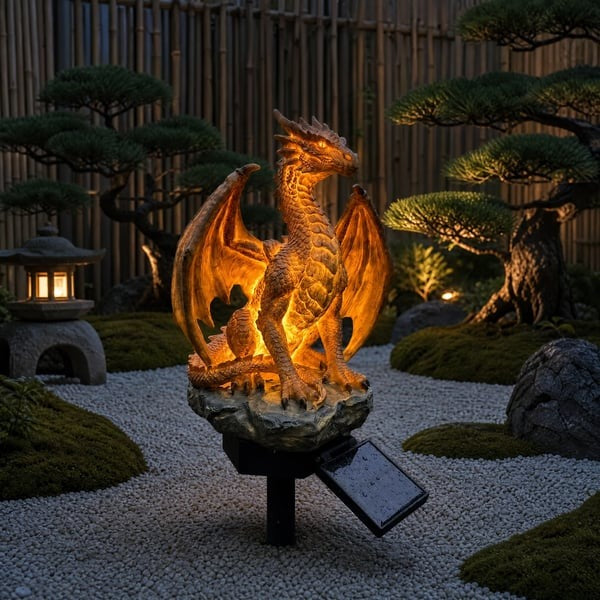 🔥🐉Solar Dragon Garden Statue Light – Golden Ember Fantasy Outdoor Decor