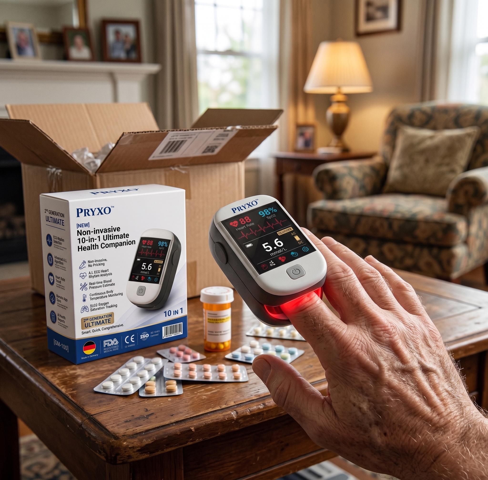2026 Pryxo™ second generation 10-in-1 smart blood medical instrument / 10 health reports - No-Prick