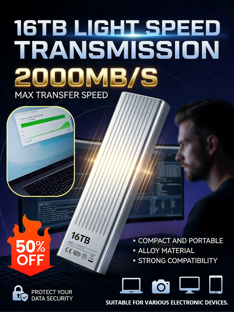 🔥50% OFF! 16TB Portable High Speed External SSD, Compact Alloy Large Capacity Storage Disk For Work & Gaming