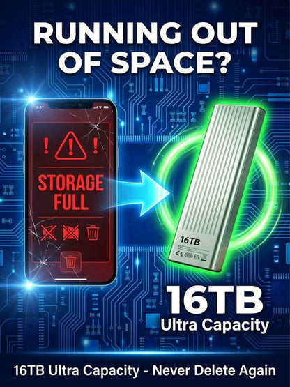🔥50% OFF! 16TB Portable High Speed External SSD, Compact Alloy Large Capacity Storage Disk For Work & Gaming
