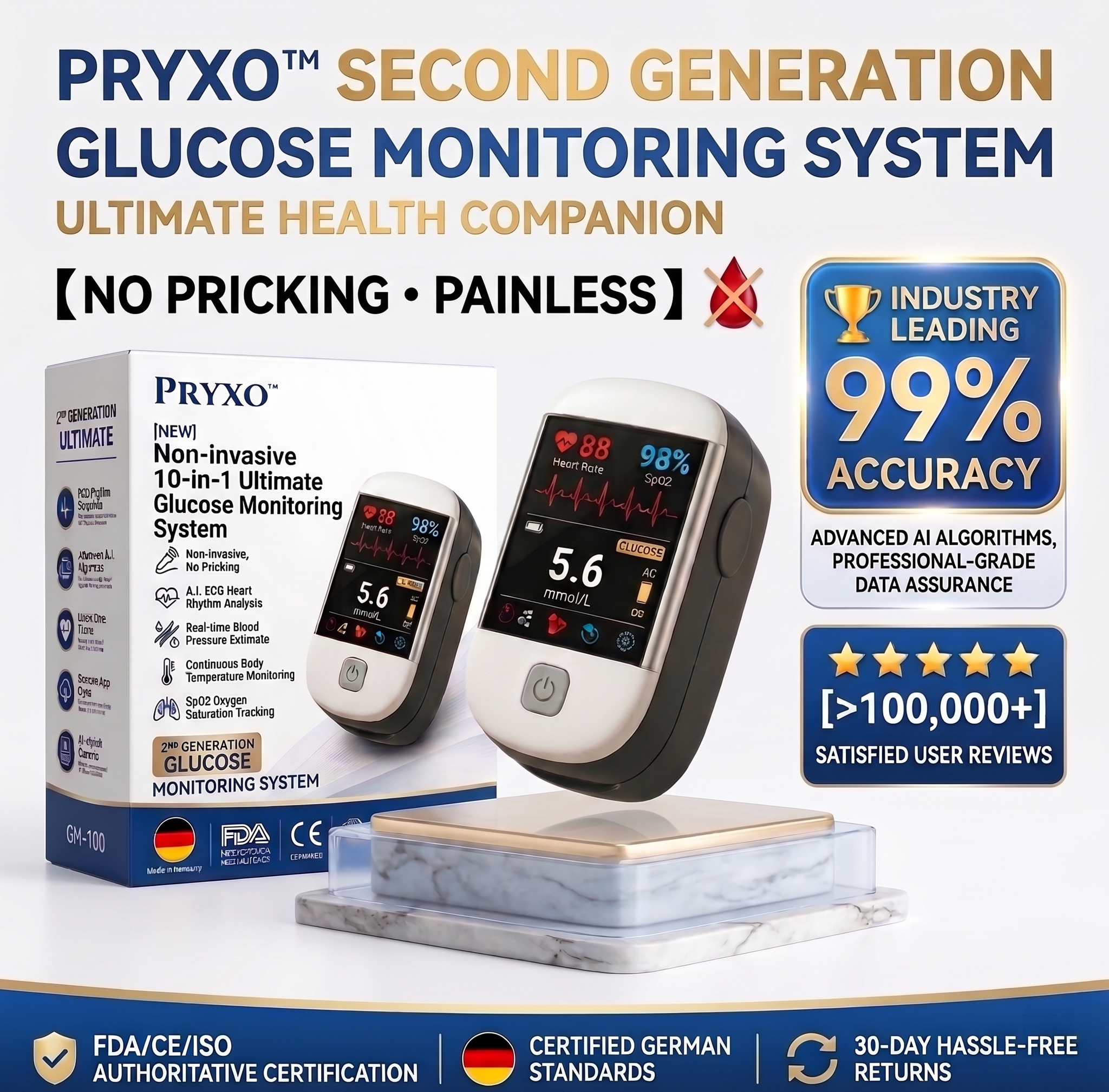 2026 Pryxo™ second generation 10-in-1 smart blood medical instrument / 10 health reports - No-Prick