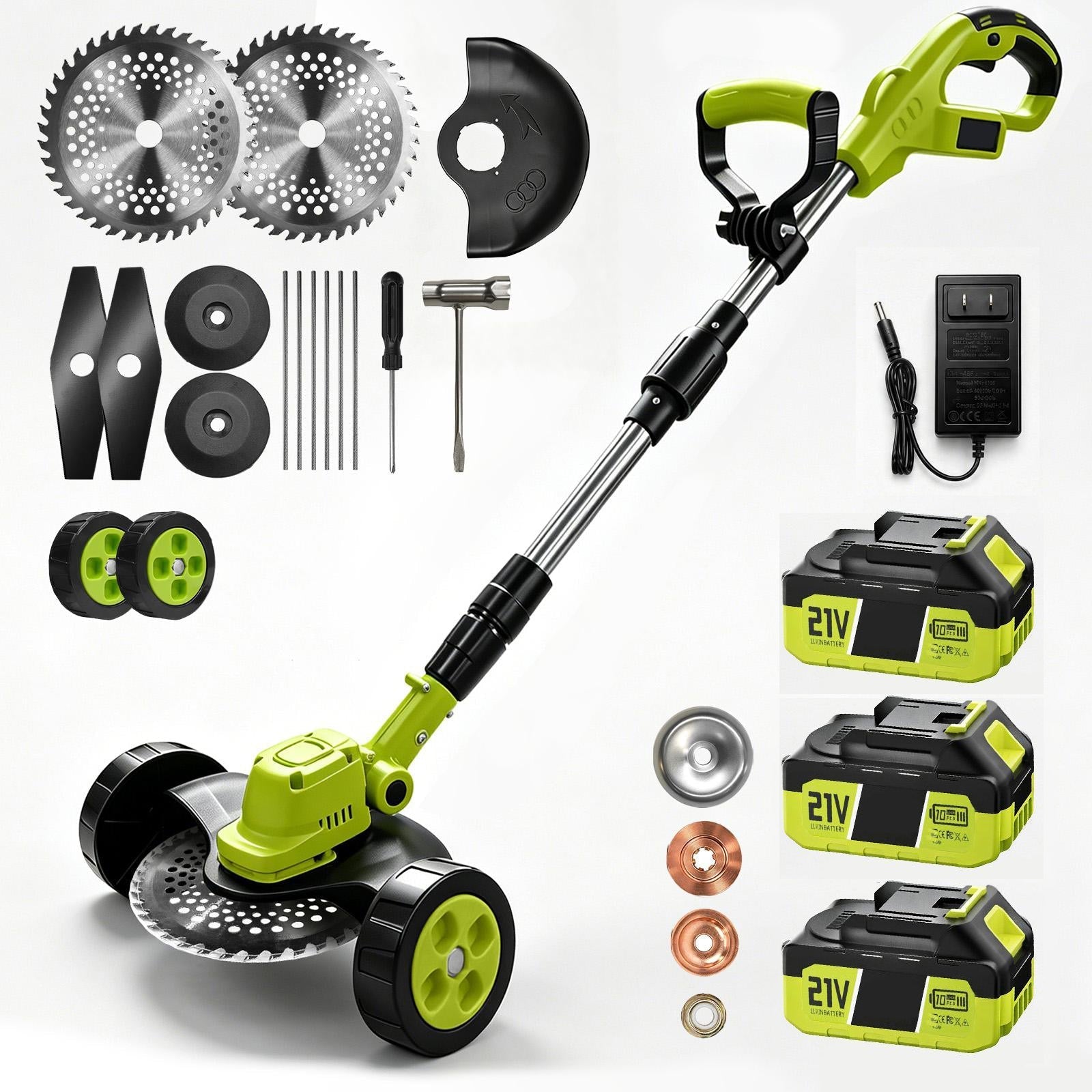3-in-1 Cordless Lawn Mower with 2×21V Batteries, German Quality Lightweight Grass Trimmer & Edger for Small to Medium Gardens