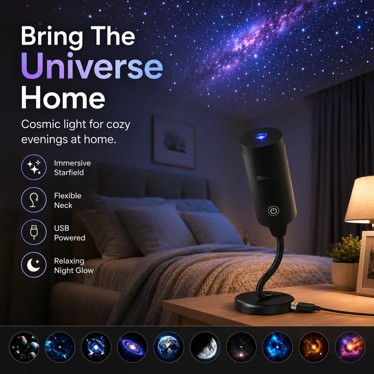 Plug-&-Play HD Star Projector – 11 Galaxy, Butterfly & Ocean Scenes