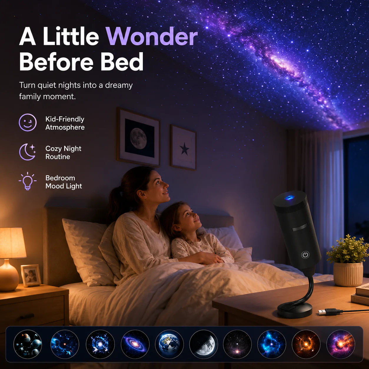 Plug-&-Play HD Star Projector – 11 Galaxy, Butterfly & Ocean Scenes